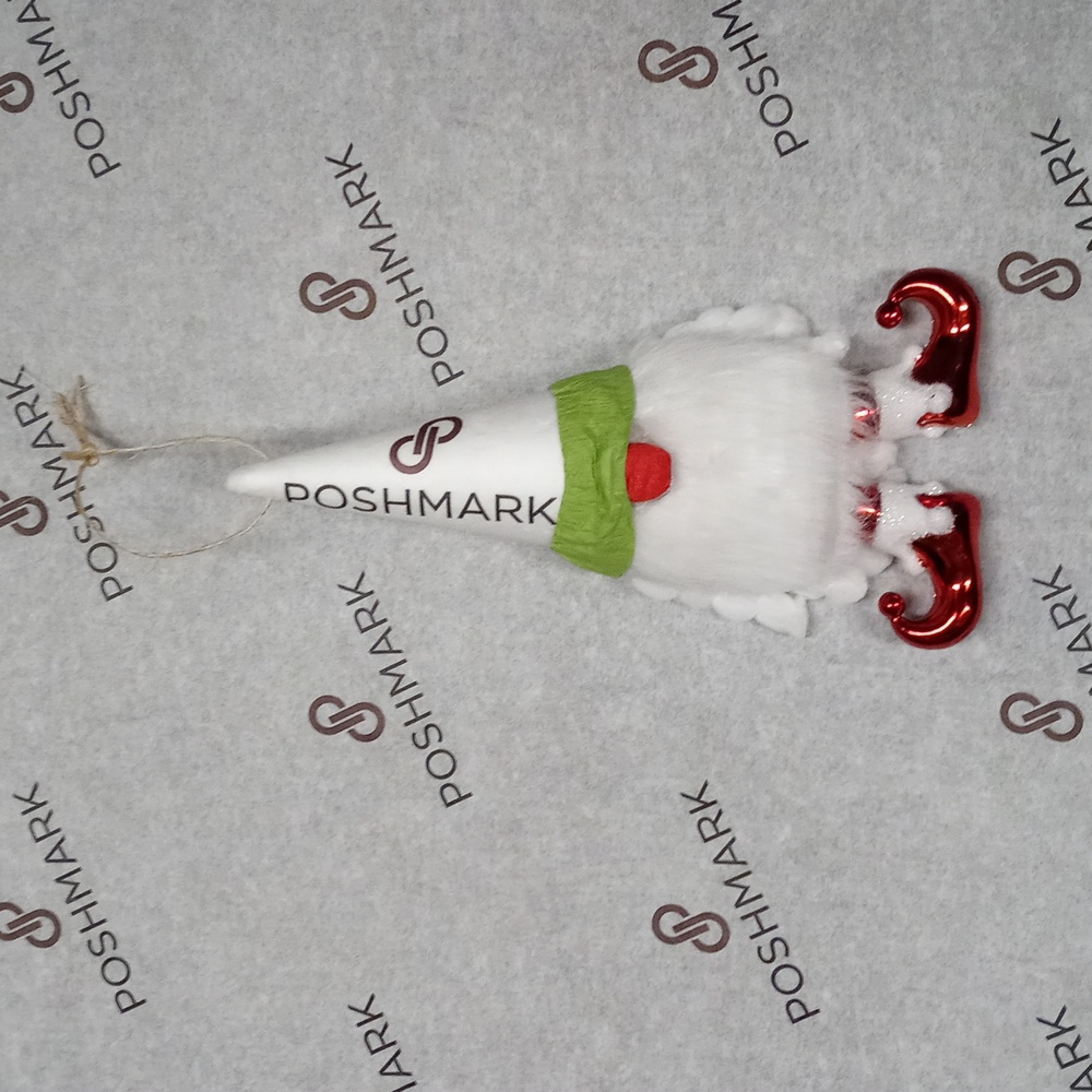 Hand Crafted Christmas Gnome with Up-Cycled Poshmark Paper Goods PM Logo Gnome C